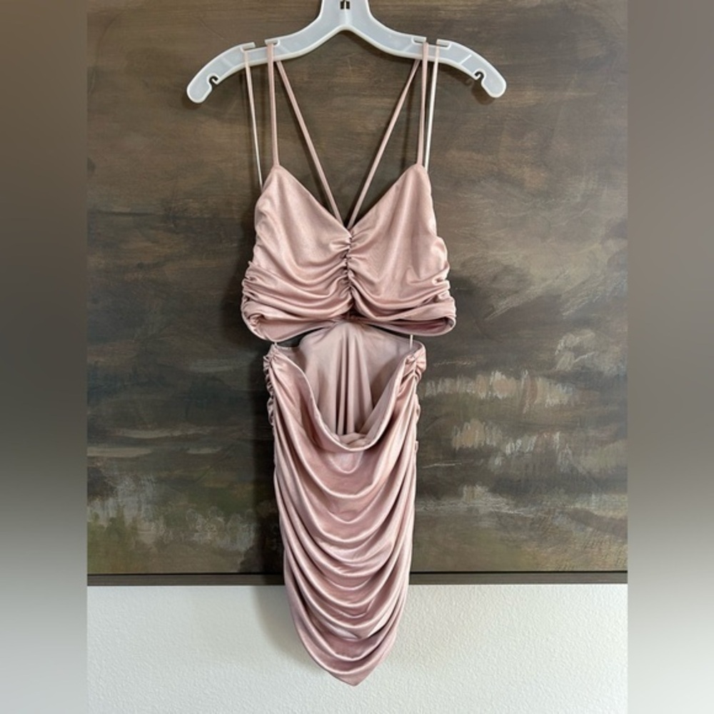 NWT BP Blush Satin Cutout Ruched Dress